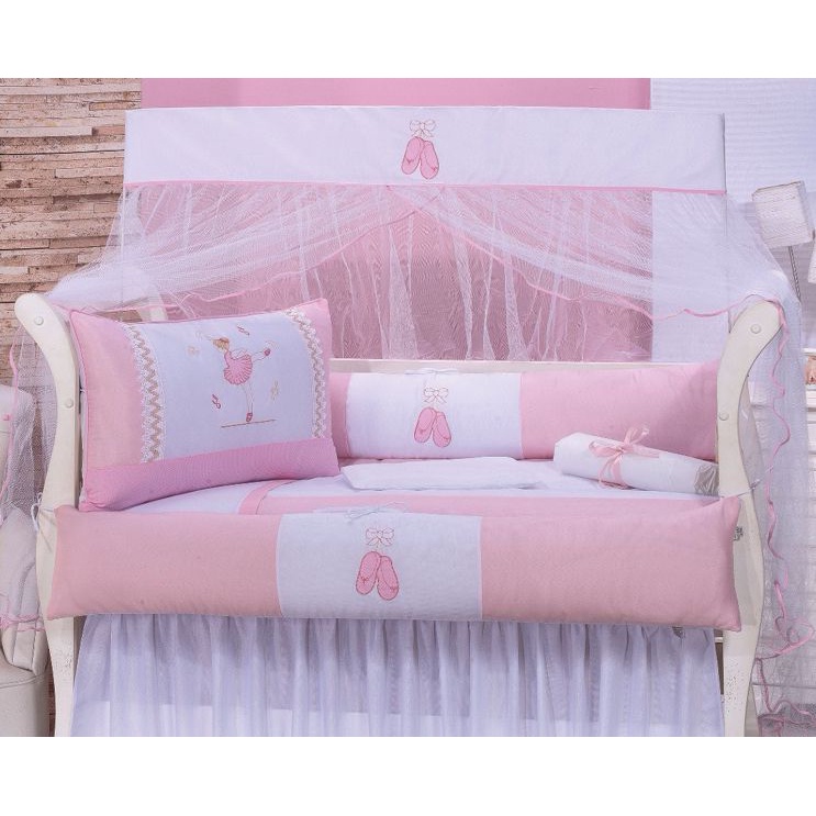 Kit Berço Luxo Bailarina Rosa Menina Completo Trançado Padrão Americano
