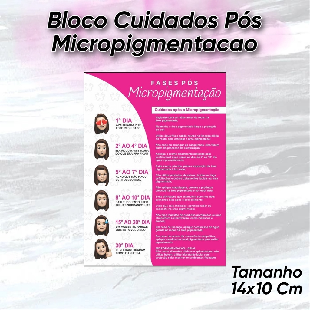 Bloco Cuidados Pós Fase Micropigmentação C/50 Folhas destacáveis