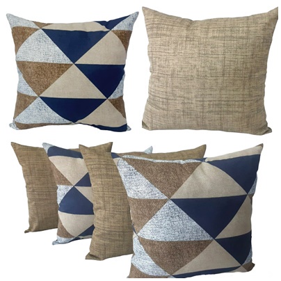 KIT 6 CAPAS ALMOFADAS 45 x 45 cm 3 (ESTAMPADAS GEOMÉTRICAS AZUL E BEGE), 3 (BEGE RISCADA) E COM ZÍPER ESCONDIDO em Oferta na Shopee