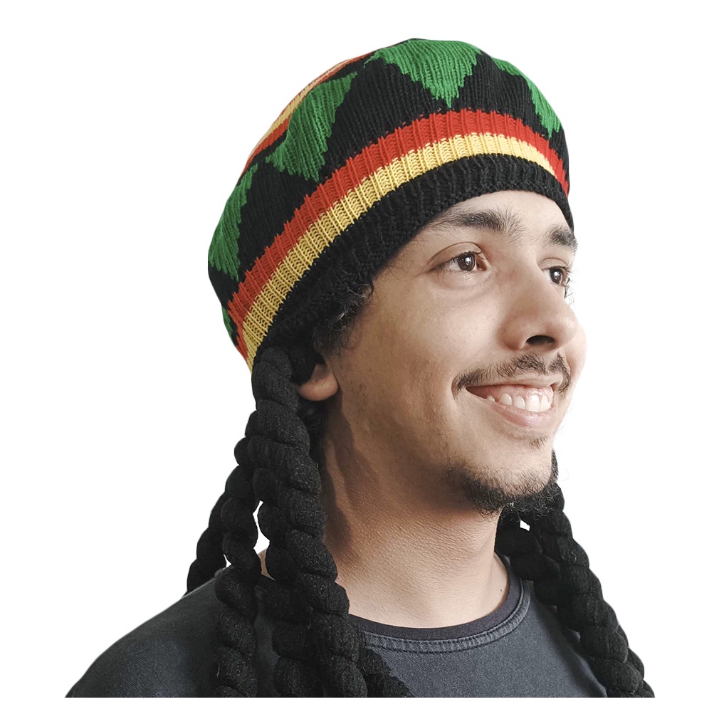 Touca Rasta Colorida com Dreadlock Chapéu Reggae Fantasia Peruca Dreads
