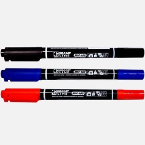Marcador Multiuso Permanente Ponta Dupla MM-100 GrampLine em Oferta na Shopee
