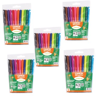 Kit C/5 Canetinhas Colorida Super Lavável 12 Hidrográfica hidrocor material escolar para colorir
