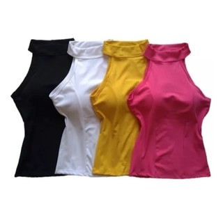 Blusa Feminina Gola Alta Sem Manga Com Bojo- Varias Cores Barata
