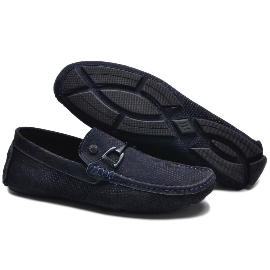 Mocassim Drive SKD em couro Nobuk GTS - Masculino Azul Marinho