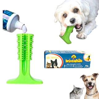 Mordedor Brinquedo Escova De Dente Cachorro Cão Pet Pequeno + Gel Dental Pet em Oferta na Shopee