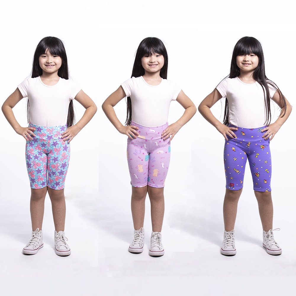 kit 03 Shorts Feminino Infantil Meia Coxa e Ciclista Crianca Estampado