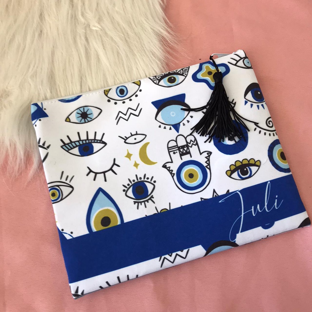 Necessaire Tecido Impermeável Olho Grego Sorte Olho que tudo vê Personalizado com nome