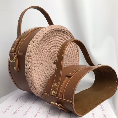 Kit Lateral Bolsa Crochê Redonda e Alça Cor Caramelo