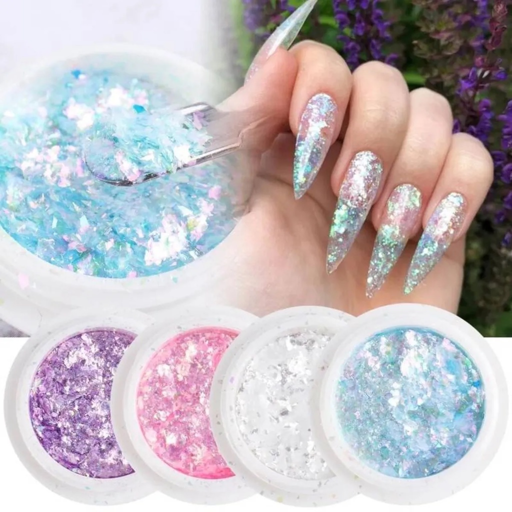 Kit 6 Gliter Flake Decoração De Unhas Encapsular E Maquiagem