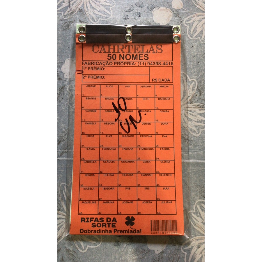 CARTELA DE RIFA 50 NOMES 2 PRÊMIOS PCT COM 10 UNIDADES em Oferta na Shopee