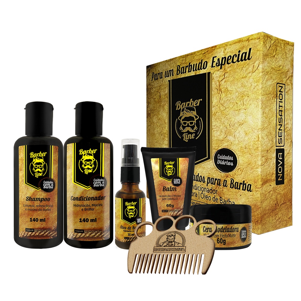 Kit Produtos para cuidados Barba Balm Shampoo Condicionador Óleo Pomada