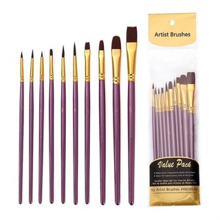 Pincel Para Pintura Aquarela Óleo Acrílico Kit Com 10 Peças Arte Cabo Madeira