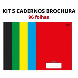 Kit 5 Caderno Brochurao 96 Folhas Capa Dura - Grande em Oferta na Shopee