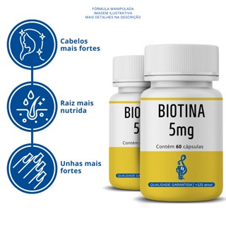 KIT 2 Potes Biotina 5mg 60 CPS - Tratamento para 4 meses - ( Vitamina para cabelo, pele, e unha - Crescimento Capilar Anti queda )