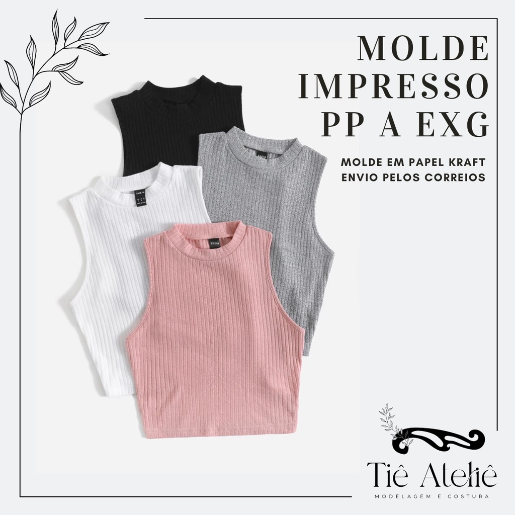 MOLDE EM PAPEL KRAFT DE CROPPED JUSTO SEM MANGAS COM GOLA PARA COSTURA MODELAGEM EM PAPEL KRAFT em Oferta na Shopee