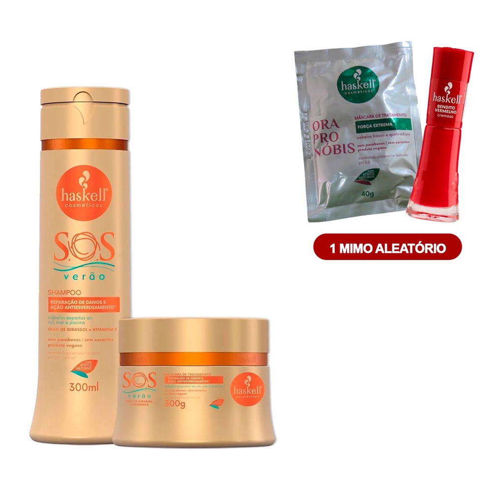 Kit Haskell SOS Verão 300g Shampoo e Masc. + Mimo Haskell