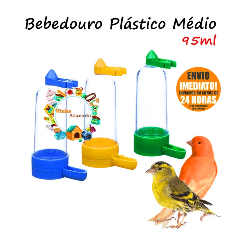 Kit 12 Bebedouro Plastico Médio 100ml Excelente Para Passarinho Canario Belga Coleiro Pintassilgo Tarin Tizil Bigodinho