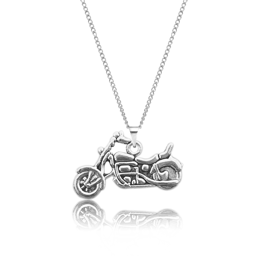 colar masculino feminino pingente de motocicleta moto choker gargantilha rock roqueiro cor prata prateado dourado