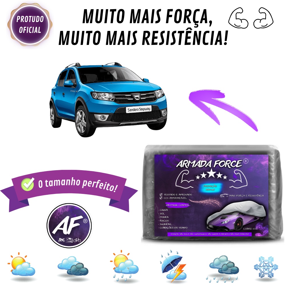 Capa Cobrir Sandero StepWay ARMADA FORCE Sem Forro Impermeável 100% Protege Sol Chuva Poeira Anti-UV