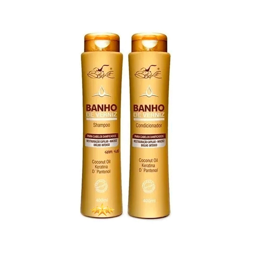 SHAMPOO E CONDICIONAR CAPILAR BANHO DE VERNIZ BRILHO INTENSO BELKIT 2 PRODUTOS