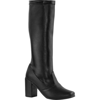 Bota Feminina Cano Longo Stretch Bico Quadrado Salto Alto Grosso Confortável Montaria Macia Fashion Blogueira