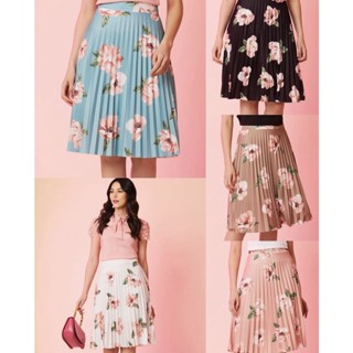 Saia Plissada Midi - Estampas Floral grande- Cintura Alta - Moda Evangélica-00044
