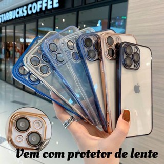 Capa Transparente Galvanizada com protetor da Câmera e da Lente Capinha Case para Iphone 11 11PRO MAX 12 12PRO 12PRO MAX 13 13PRO 13PRO MAX 14 14PRO 14PRO MAX 14 MAX 14 PLUS