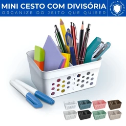 Mini Cesto Organizador Trama Rattan com Divisória Removível Ideal p/ Guardar Canetas Lápis Borrachas Joias 11x8