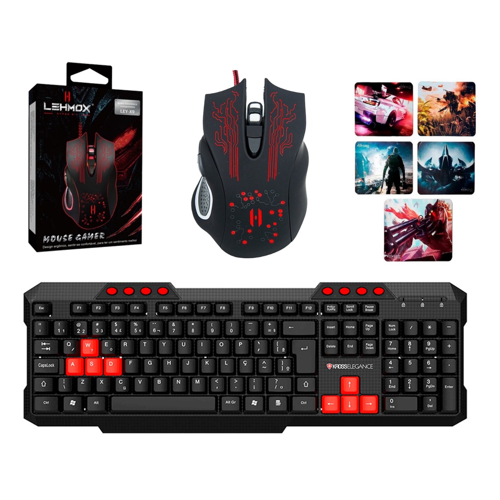 Kit Teclado e Mouse Gamer Multilaser Kros Red Keys com Multimídia Usb
