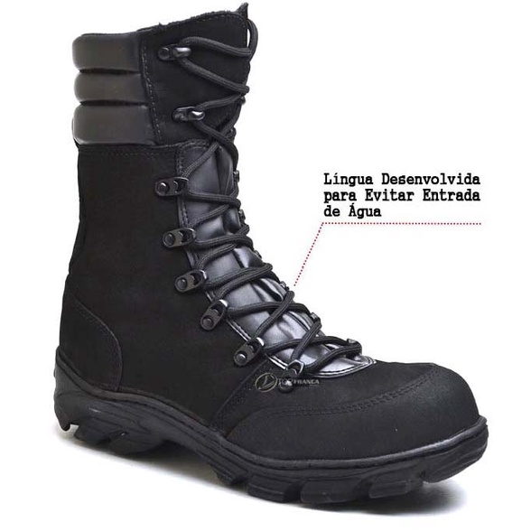 Bota Coturno Militar Tático Unisex Em Couro Macio Com Língua Desenvolvida para Evitar a Entrada de Agua Ref 411