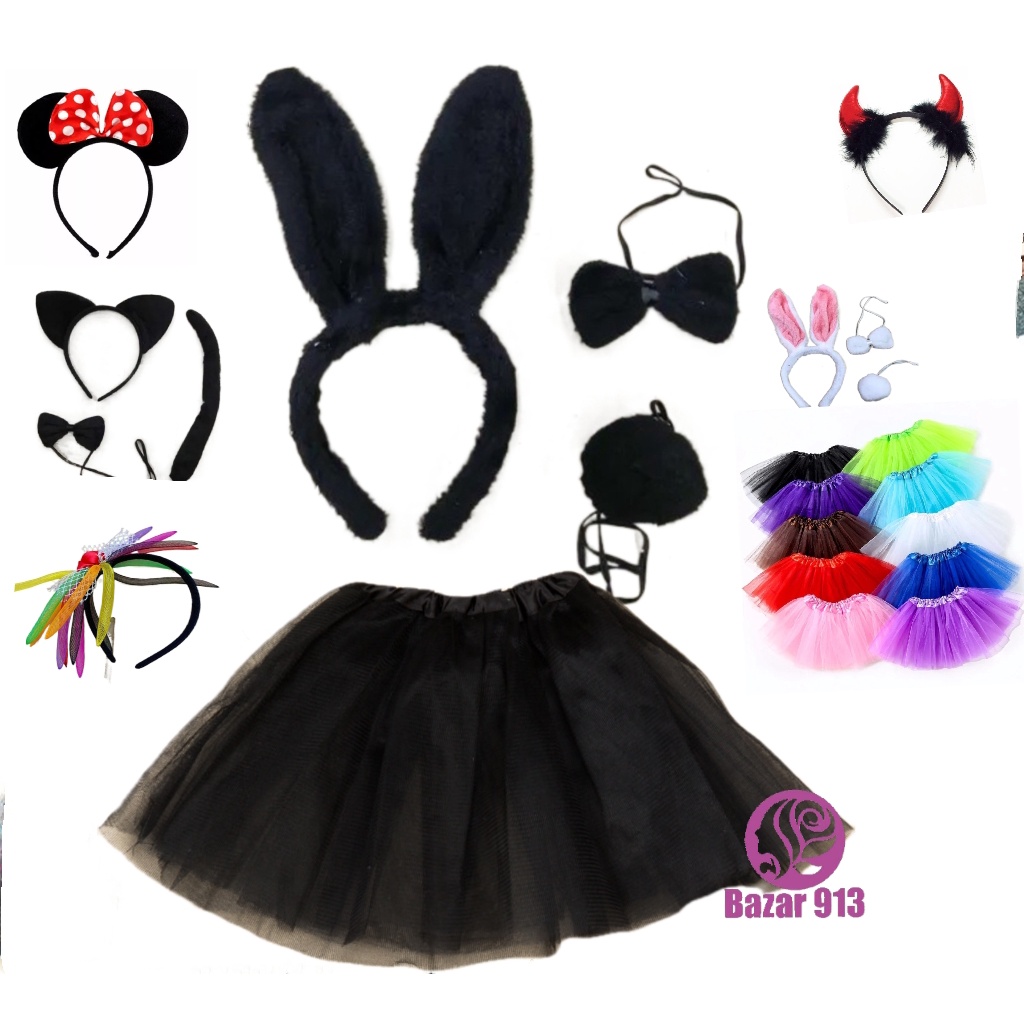 Arco De Cabelo Com Orelhas De Coelho E Saia Tutu Tule Infantil E Adulto Festa Fantasia Cosplay Halloween Carnaval em Oferta na Shopee