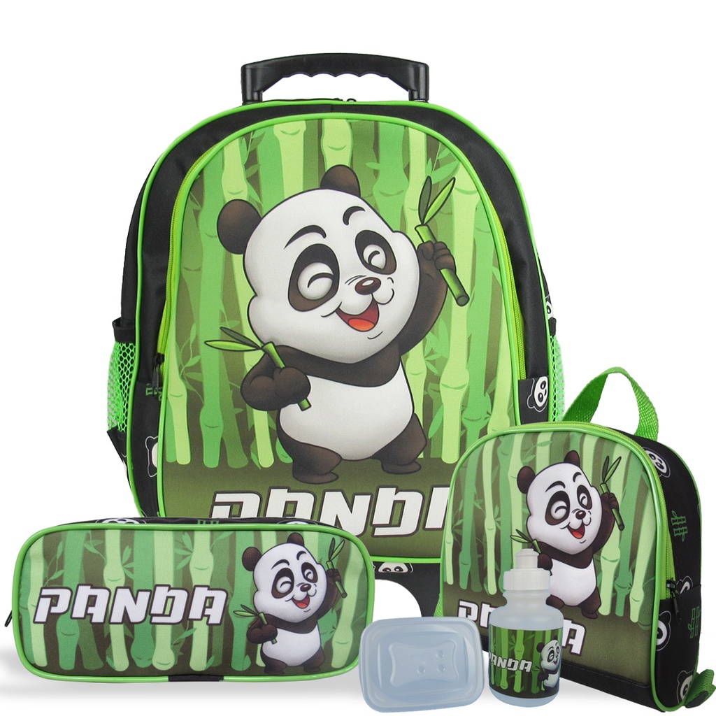 Kit Mochila Panda Infantil Escolar de Rodinhas Tam M Lancheira e Estojo em Oferta na Shopee