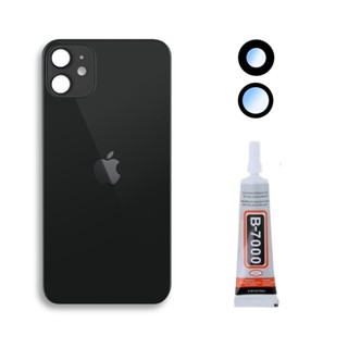 Tampa Vidro Traseira Compativel Com iPhone 11 Preto + Lente e Cola