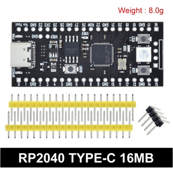 Raspberry PI Pico RP2040 Dual Core Picoboot Picomemcard Black 16MB, USB C