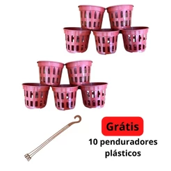10 Vasos Orquidea Pt 15 Plástico Vazado Marrom C/ Pendurador