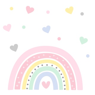 Adesivo De Parede Decoração Infantil Arco Iris com Bolinha e Coração Cor Pastéis com Cinza em Oferta na Shopee