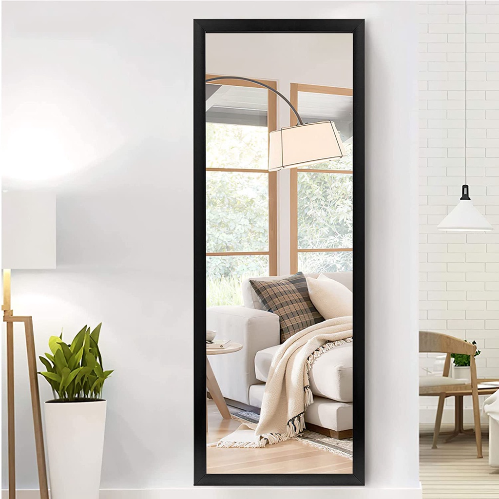 Espelho Grande Quase Corpo Inteiro Decorativo para Sala Quarto Lavabo Banheiro Hall 48x118 cm com Moldura de Madeira Retangular de parede