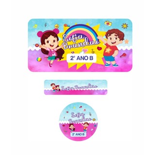 Etiqueta Escolar Personalizada Maria Clara e JP em vinil