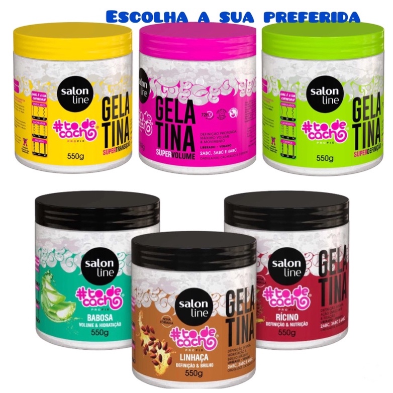 Gelatina #todecacho LINHAÇA, RÍCINO, Babosa Volumão, Super Volume, Super Transição Capilar e Super Definição