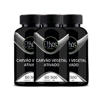 3 Carvão Ativado 500mg 180 Cápsulas - Ethos Nutrition