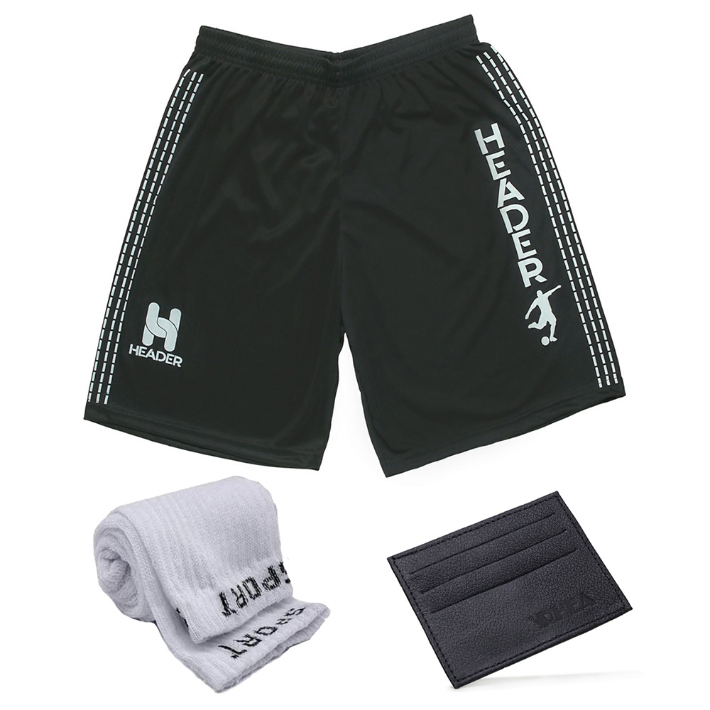 Shorts de Futebol barato Calção + porta cartão + meia esporte branca