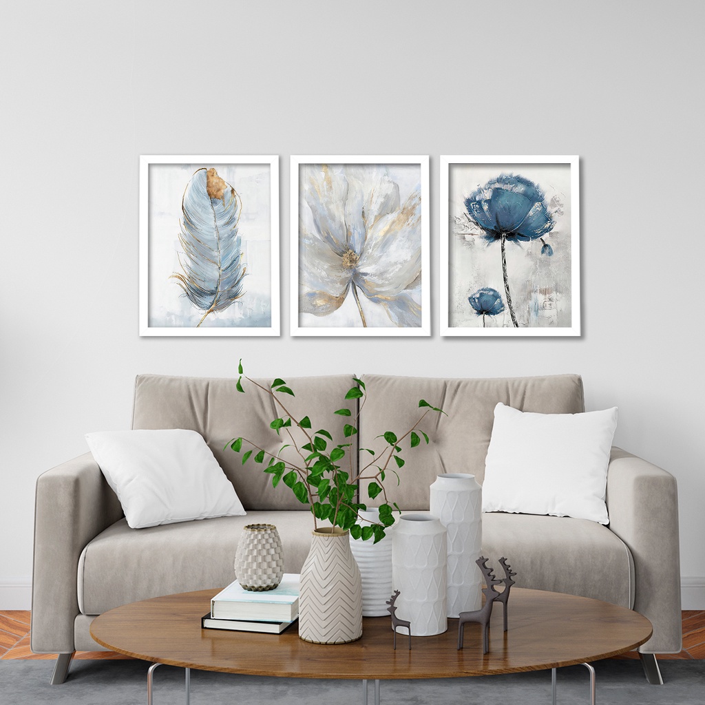 Conjunto Quadro Decorativo Floral Para Sala Moderno Moldura Abstrato · foto 2
