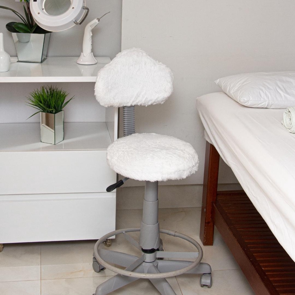 Capa Cadeira Mocho V Pelo Curto Branca escritorio mocho salao estetica manicure maquiagem giratoria