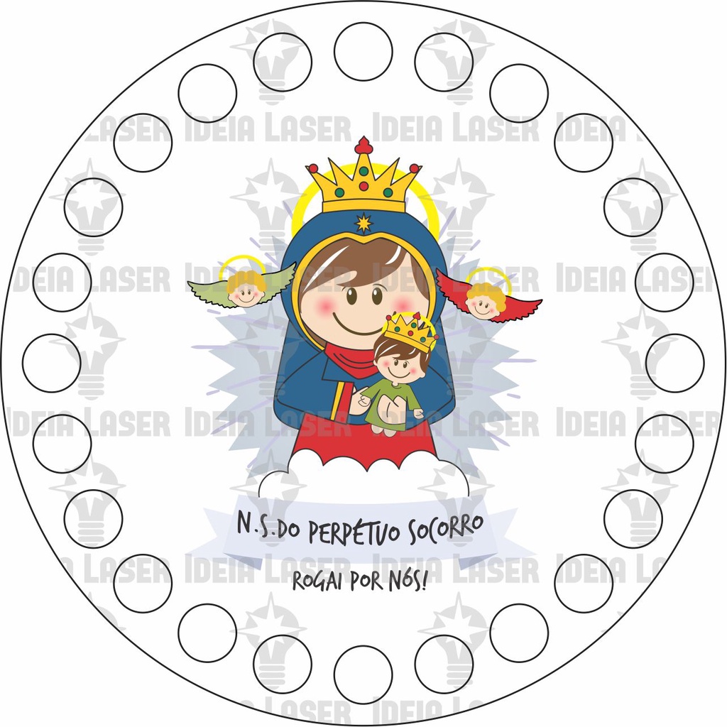 Base MDF Fio de Malha Crochê Redonda Santinhos - Nossa Senhora do Perpétuo Socorro
