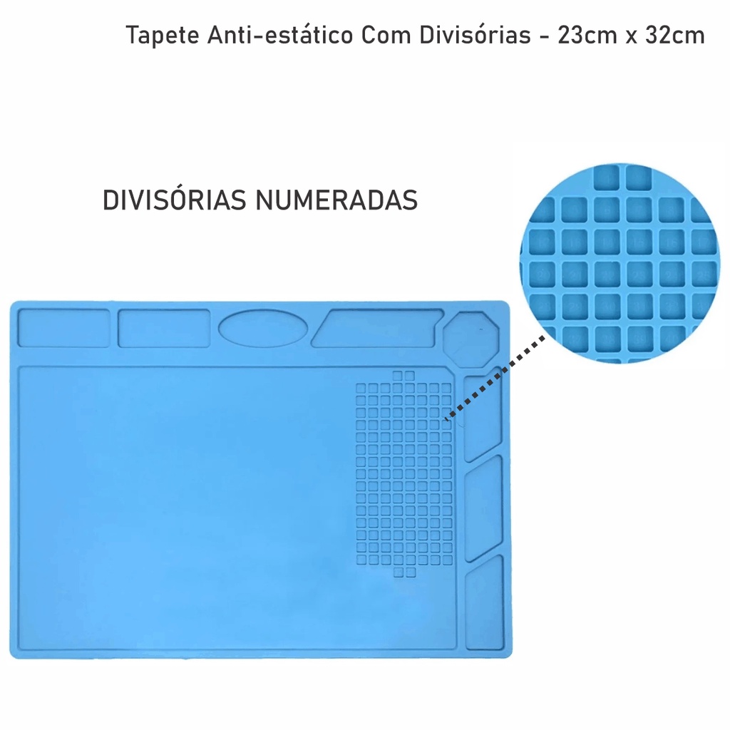 Manta Antiestática Silicone 32x23cm Para Manutenção Com Divisórias