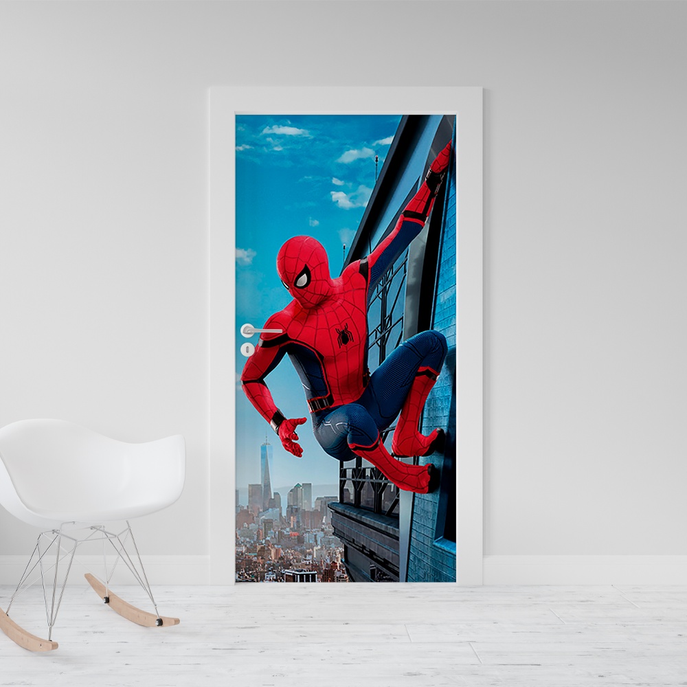 Adesivo Decorativo De Porta Homem Aranha no Prédio
