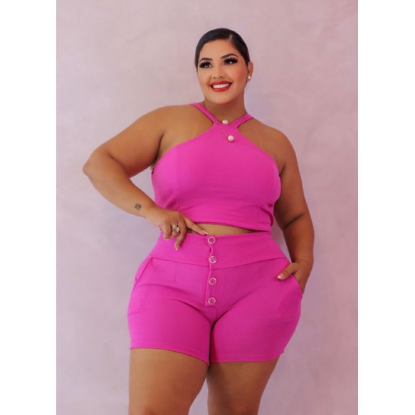 Conjunto Plus size 44 ao 48 malha moda blogueira cripta e shorts Plus