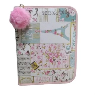 Fichário Aig Universitário Feminino Zíper Bolso + Pompom