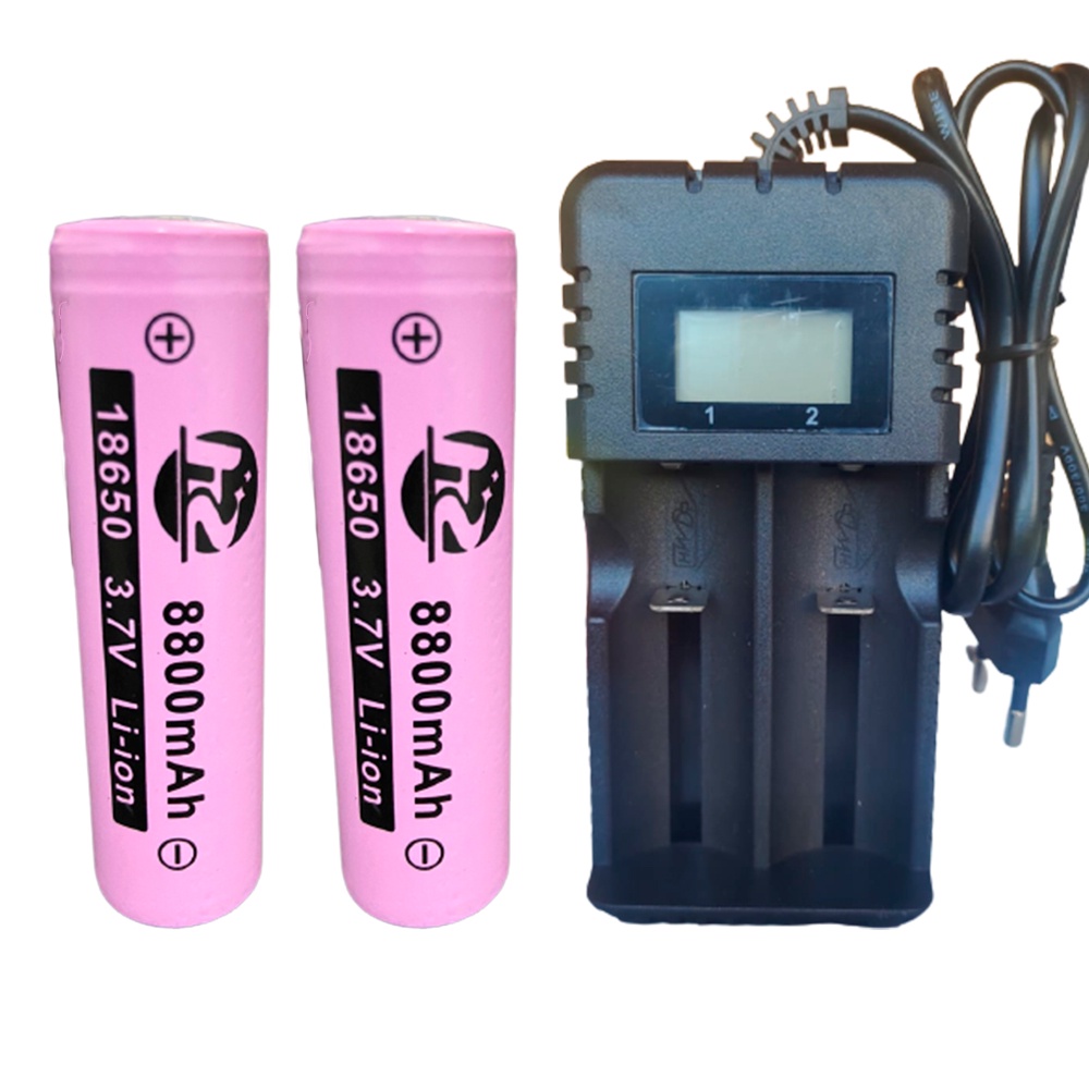 Carregador Duplo Premium com Visor + 2 Baterias FVitoria 18650 8800mAh 3.7 / 4.2v Vpe  Lanterna Microfone Lampada