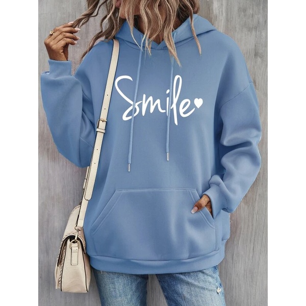 Blusa de Frio Casaco Com Bolsos Smile Com Capuz Bolsos